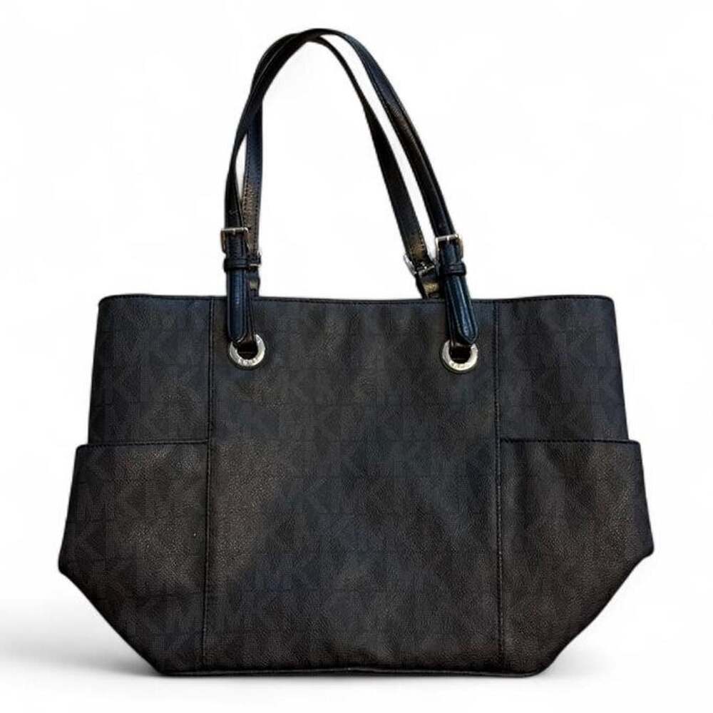 Michael Kors Jet Set Signature MK Logo Tote Handbag Black - Picture 2 of 4